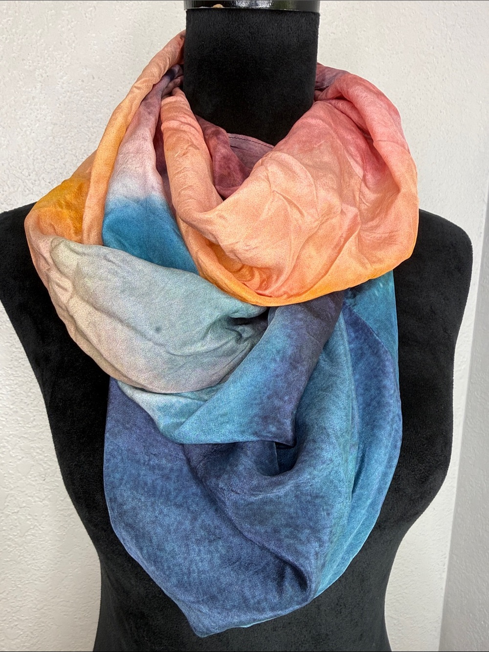 Cocoon House Hand Dyed 100% Silk Infinity Scarf Ombre Blue Pink Wrap Boho Artsy
